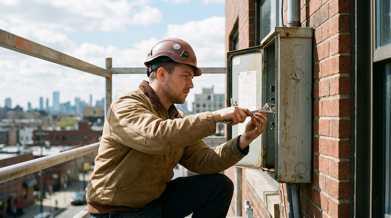 Technician carrying out building maintenance work